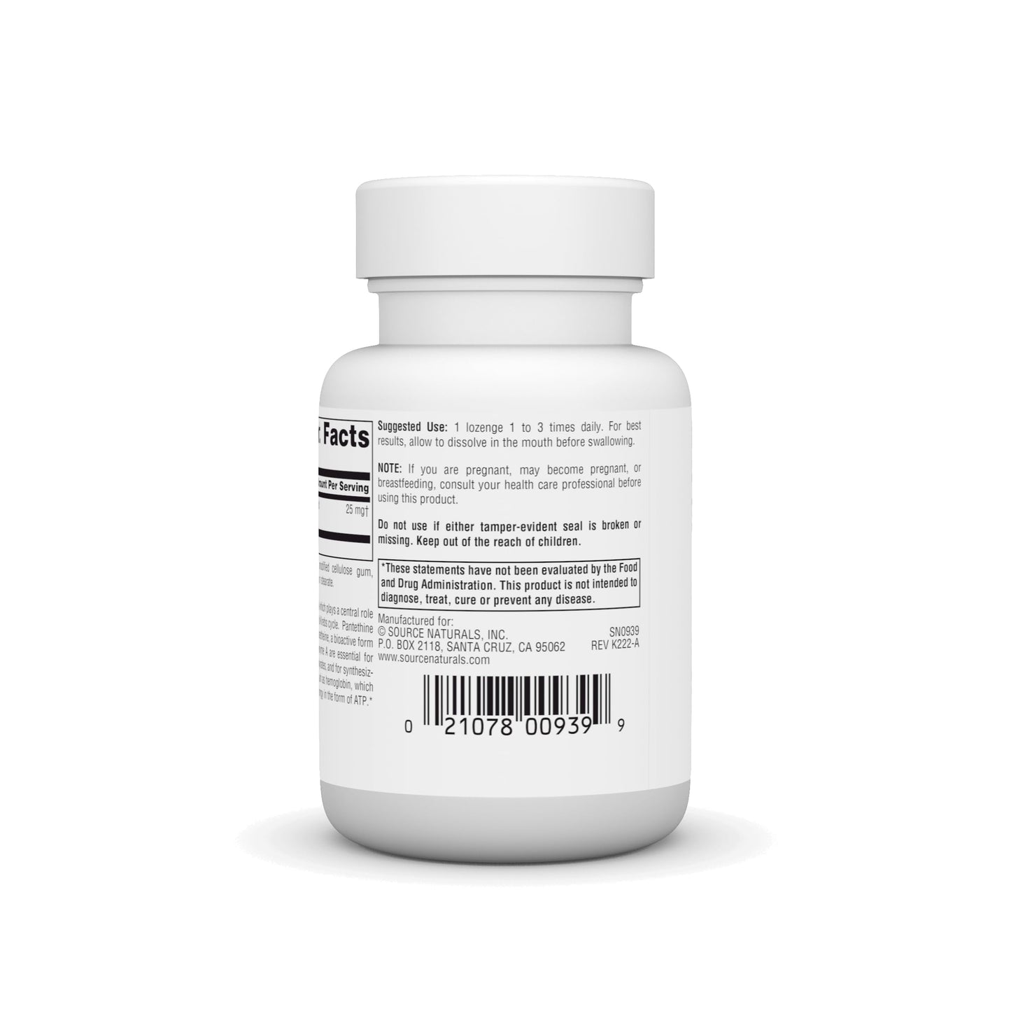 Source Naturals Pantethine B-5 Coenzyme Precursor Lozenges, 25 mg, 60 Count