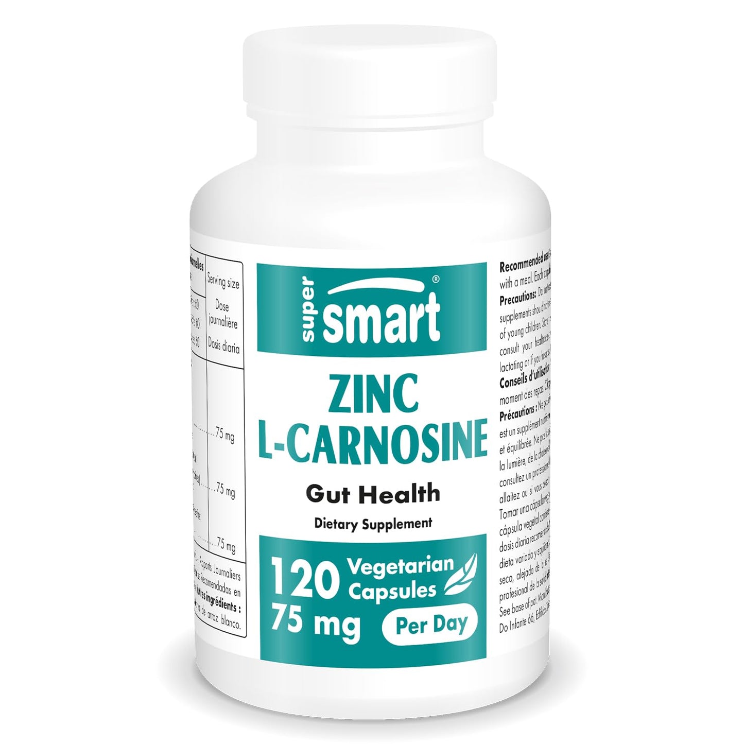 Supersmart Zinc L-Carnosine + Betaine HCl (Gastric Health) Vegetarian Capsules, 240 Capsules