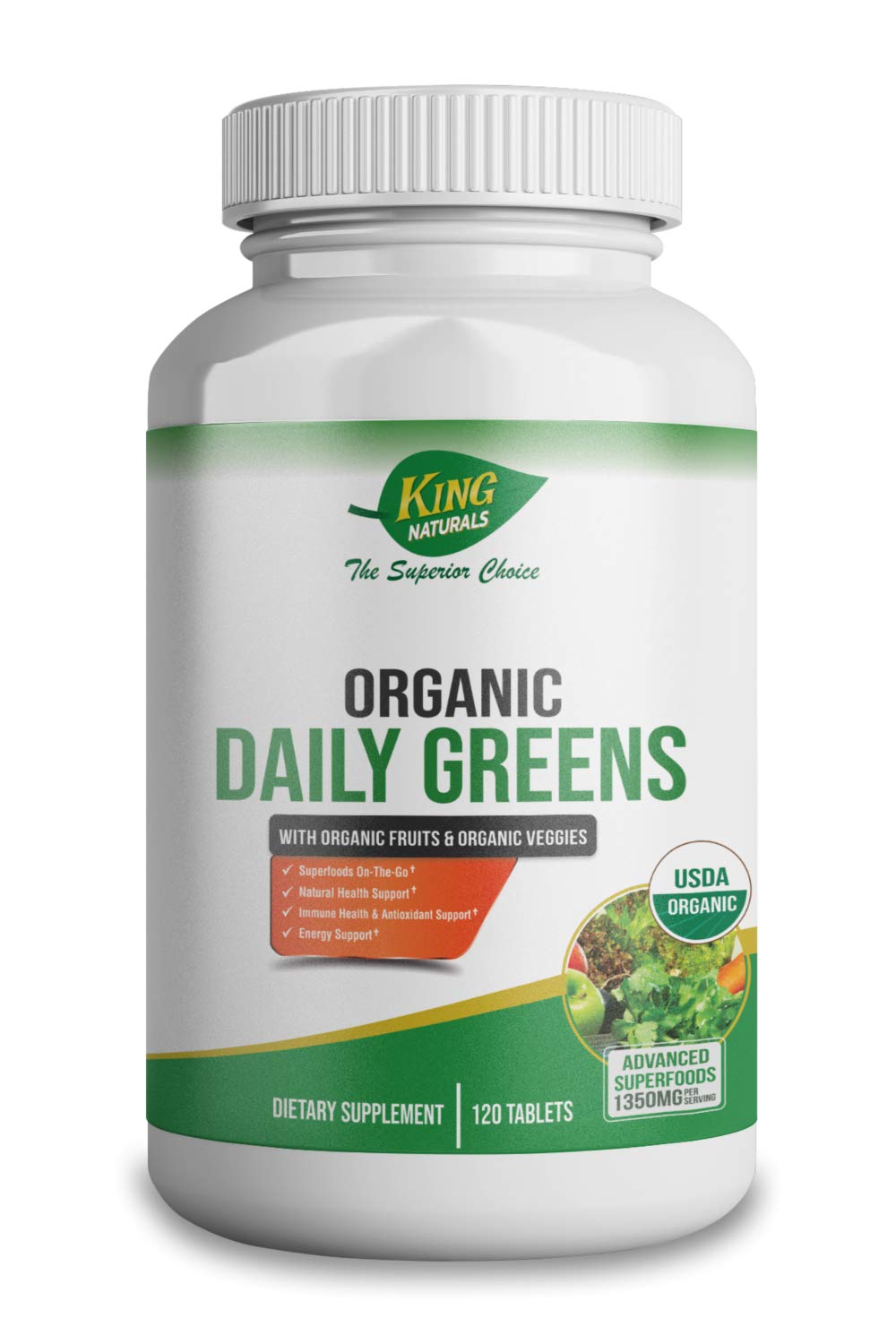 King Naturals Organic Daily Greens with Organic Fruits & Veggies Tablets, 120 Count
