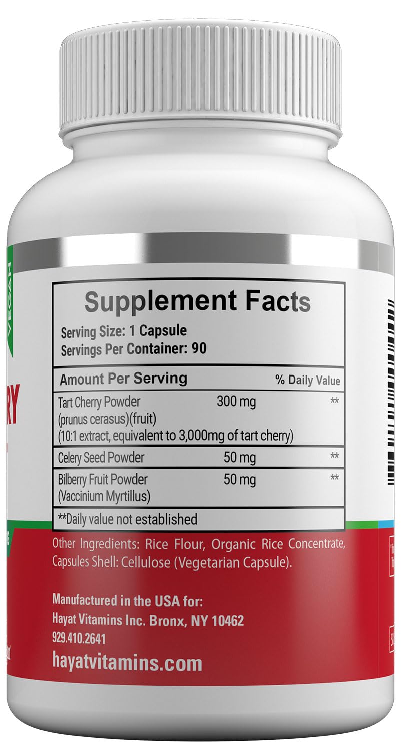 HAYAT Vitamins Vegan Natural Tart Cherry Extract 3000 MG 90 Capsules