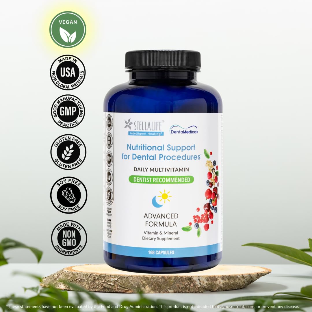 StellaLife DentaMedica Vegan Daily Multivitamin Nutritional Support for Faster Dental Surgery Recovery, 168 Capsules