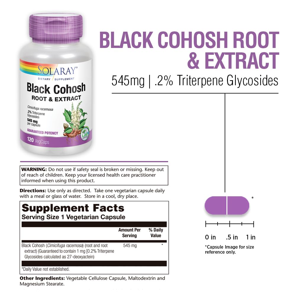 SOLARAY Black Cohosh Root Supplement for Women - Menopause Support 120 Veg Caps