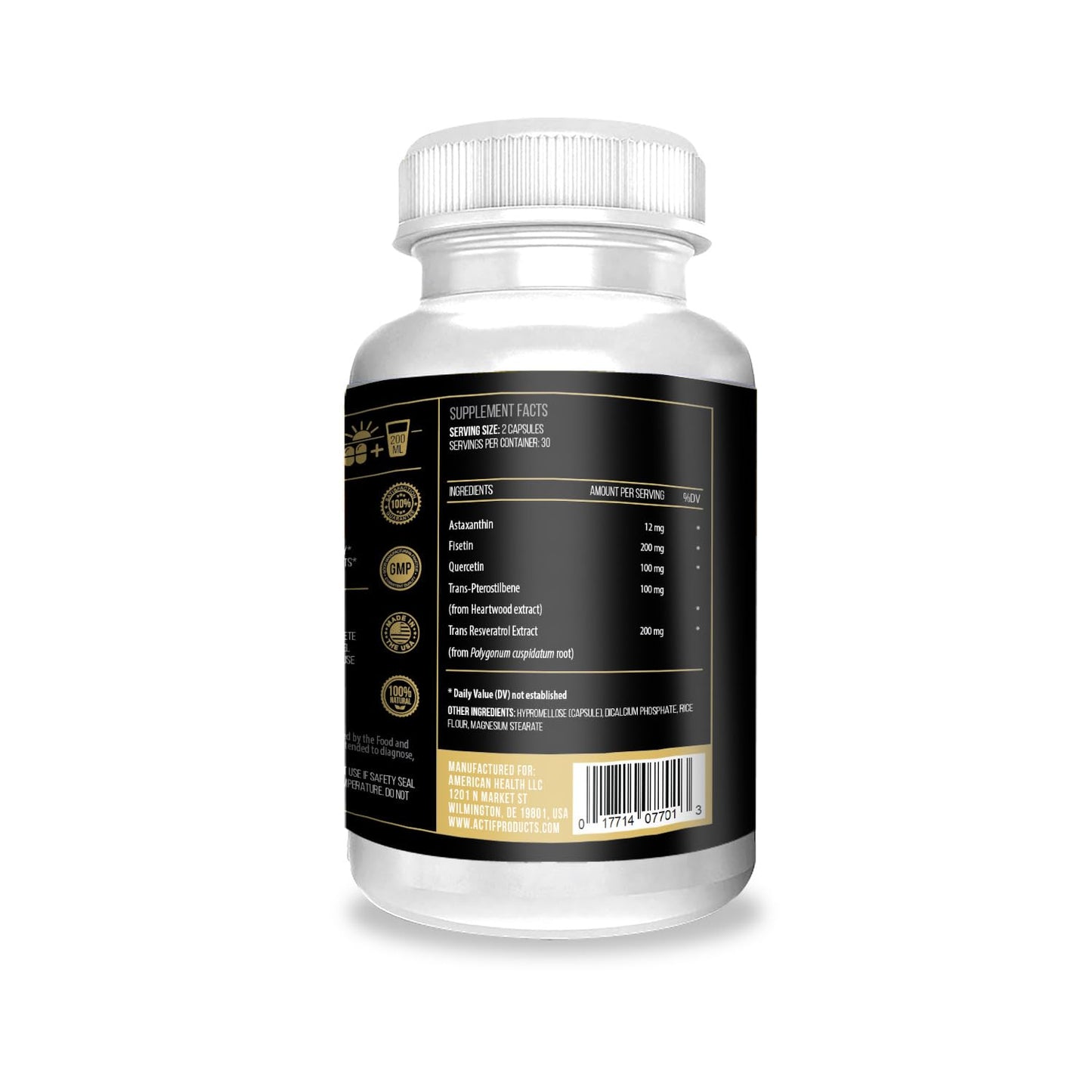 ACTIF Sirtuin Mega Support with 5 Advanced Factors – Anti-Aging, 100% Natural, Non-GMO, 200 Capsules