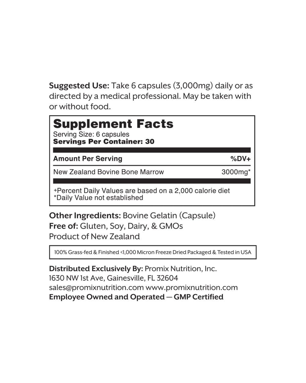 Promix Nutrition Grass-Fed Beef Bone Marrow Supplement Capsule 180 Capsules