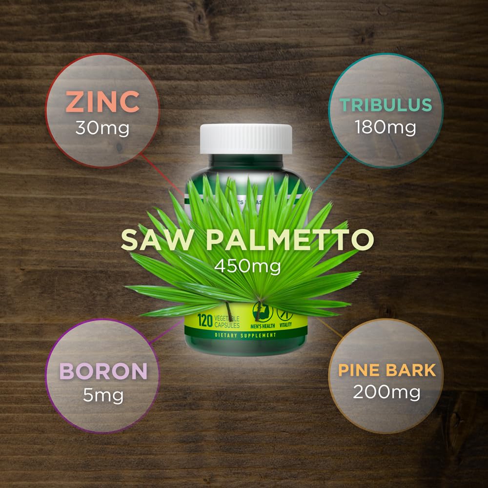 INNERVISNUTRITION Prostate & Urinary Support for Men 5-in-1 Saw Palmetto Complex with Zinc, Tribulus, Boron, Pine Bark 120 Capsules