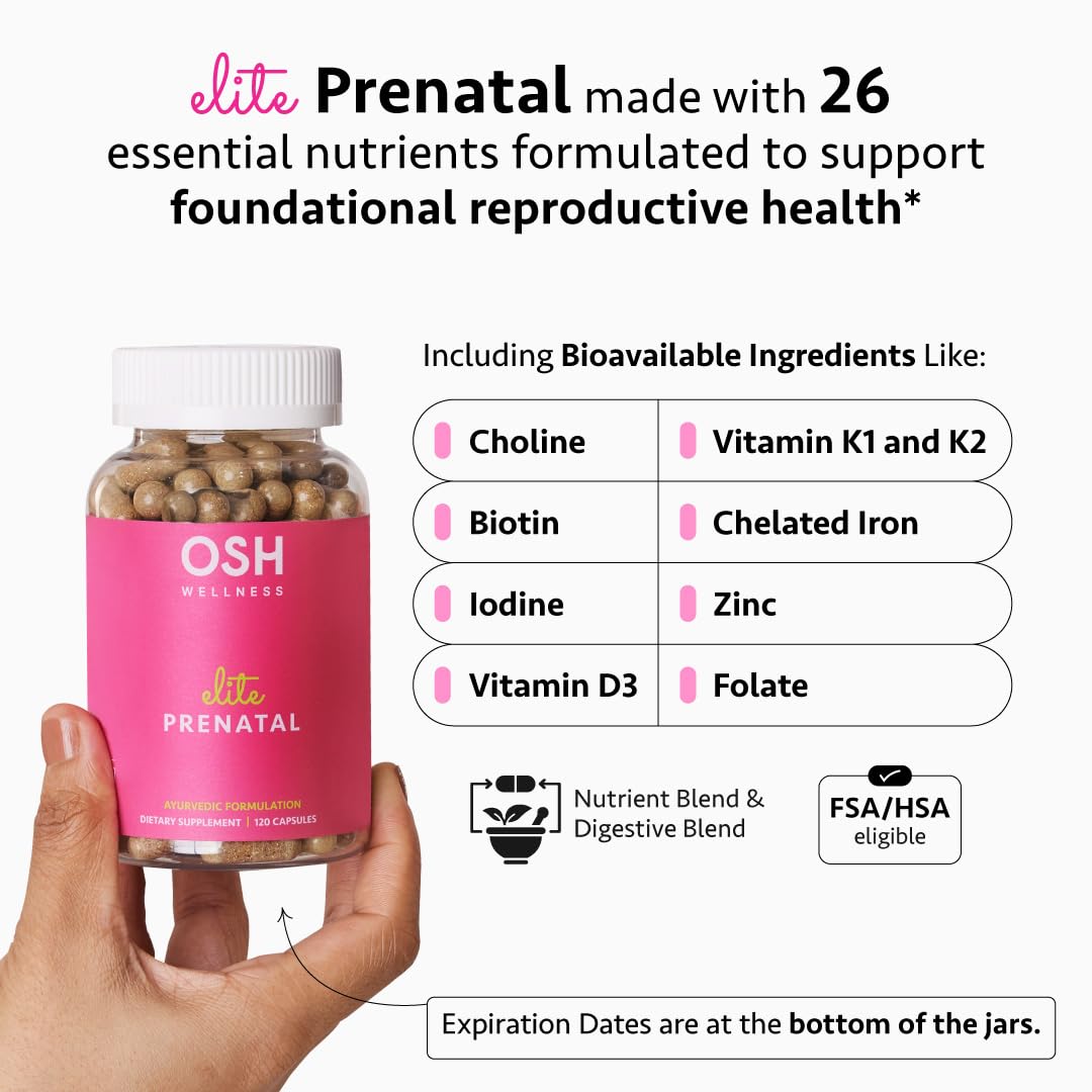 Freshly Moms Ayurvedic Elite Prenatal Vitamins with Folate, Choline, Iron, Iodine & more 120 Capsules