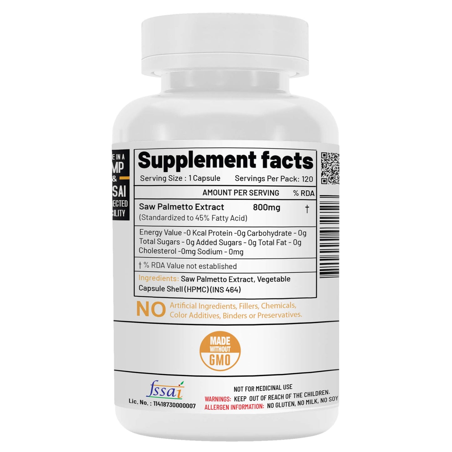 NutriJa Saw Palmetto Extract 800mg Capsules, 120 Count