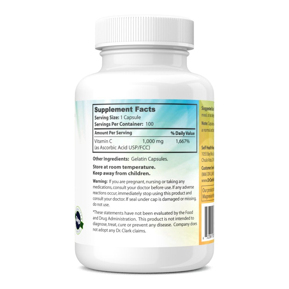 Dr Clark Store Vitamin C Supplement 1000mg Capsules, 100 Count