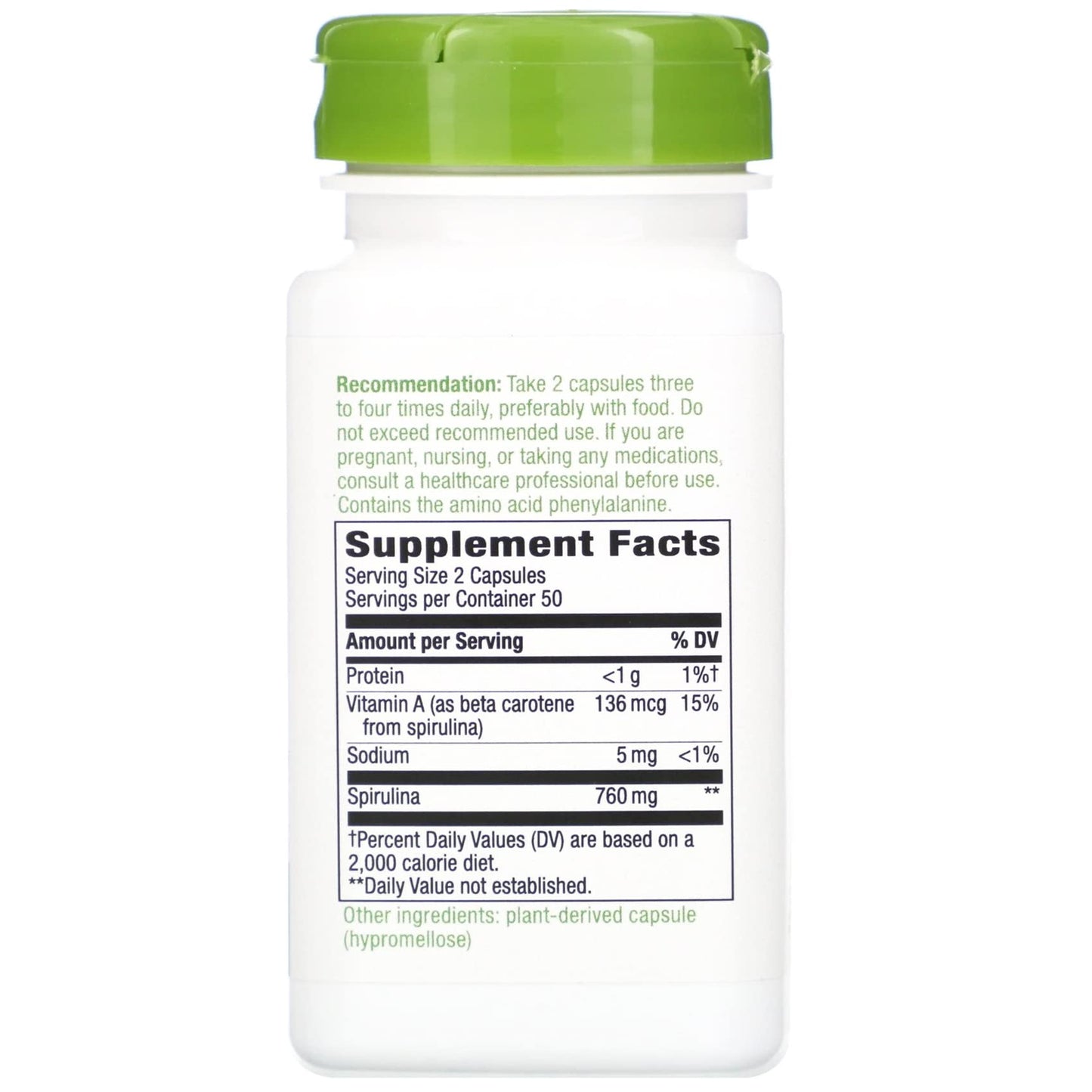 Nature's Way Spirulina Micro-Algae 380 mg Capsules, 100 Count