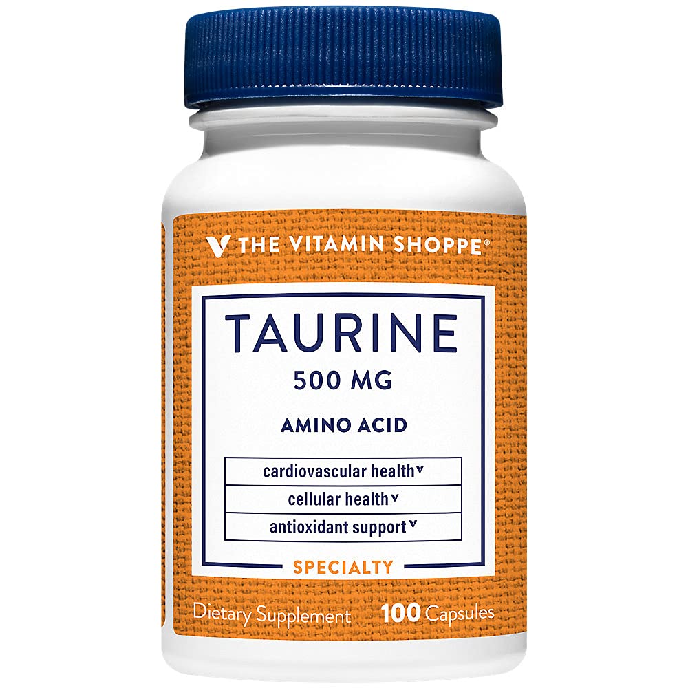 The Vitamin Shoppe Taurine 500mg with B6 - Cardiovascular & Antioxidant Support | Free-Form Amino Acid | 100 Capsules