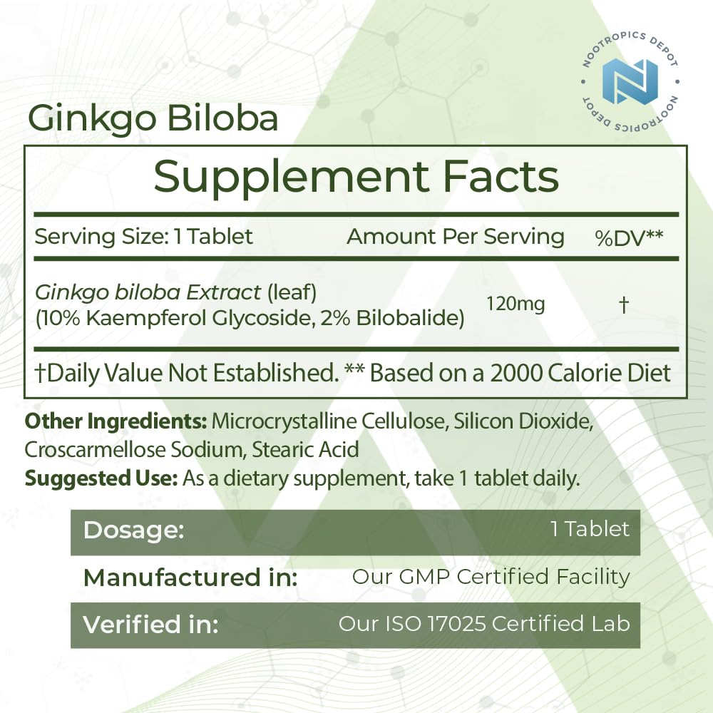 Nootropics Depot Ginkgo Biloba Extract Tablets 90 Count