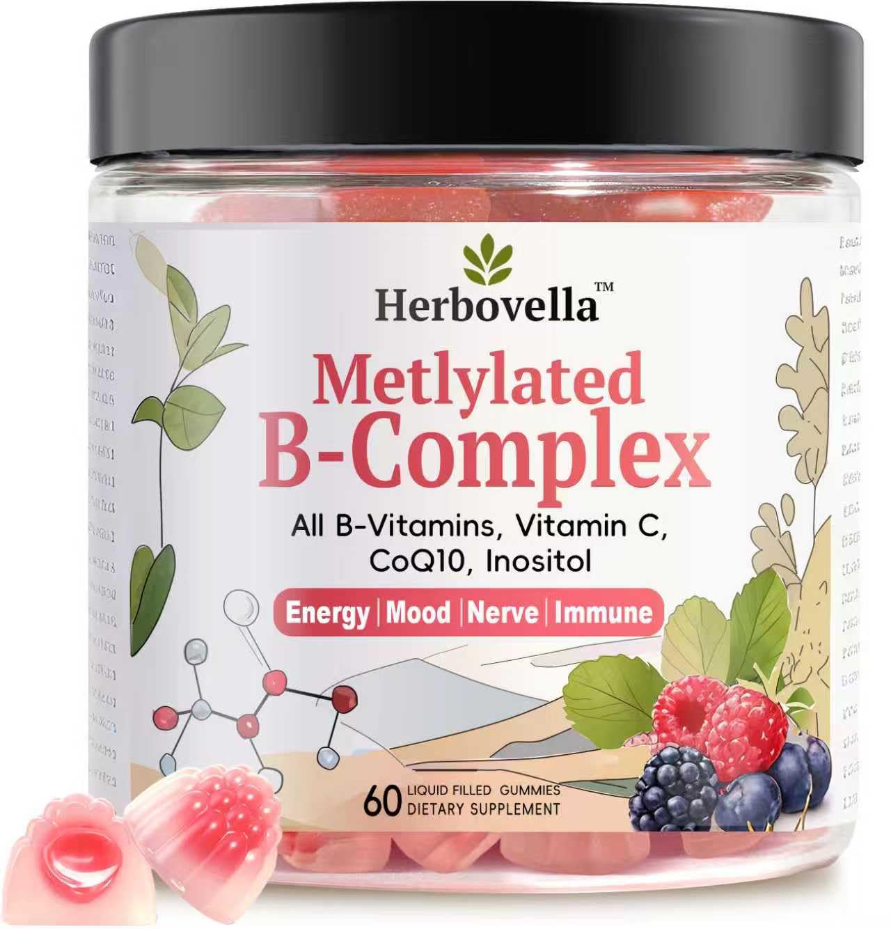 Herbovella Methylated Vitamin B Complex Gummies, 60 Count