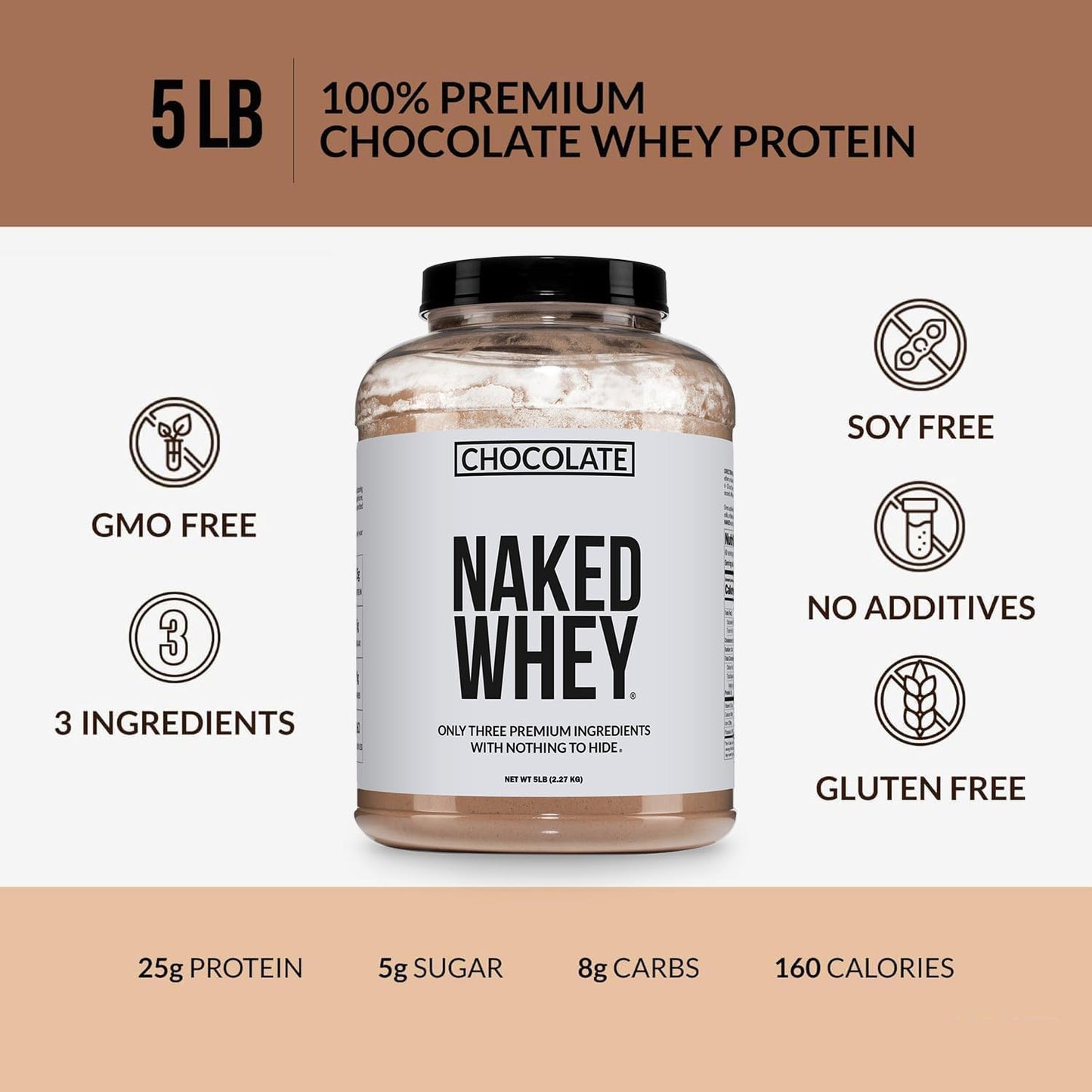 NAKED Whey Protein Powder, Chocolate, 80 Servings