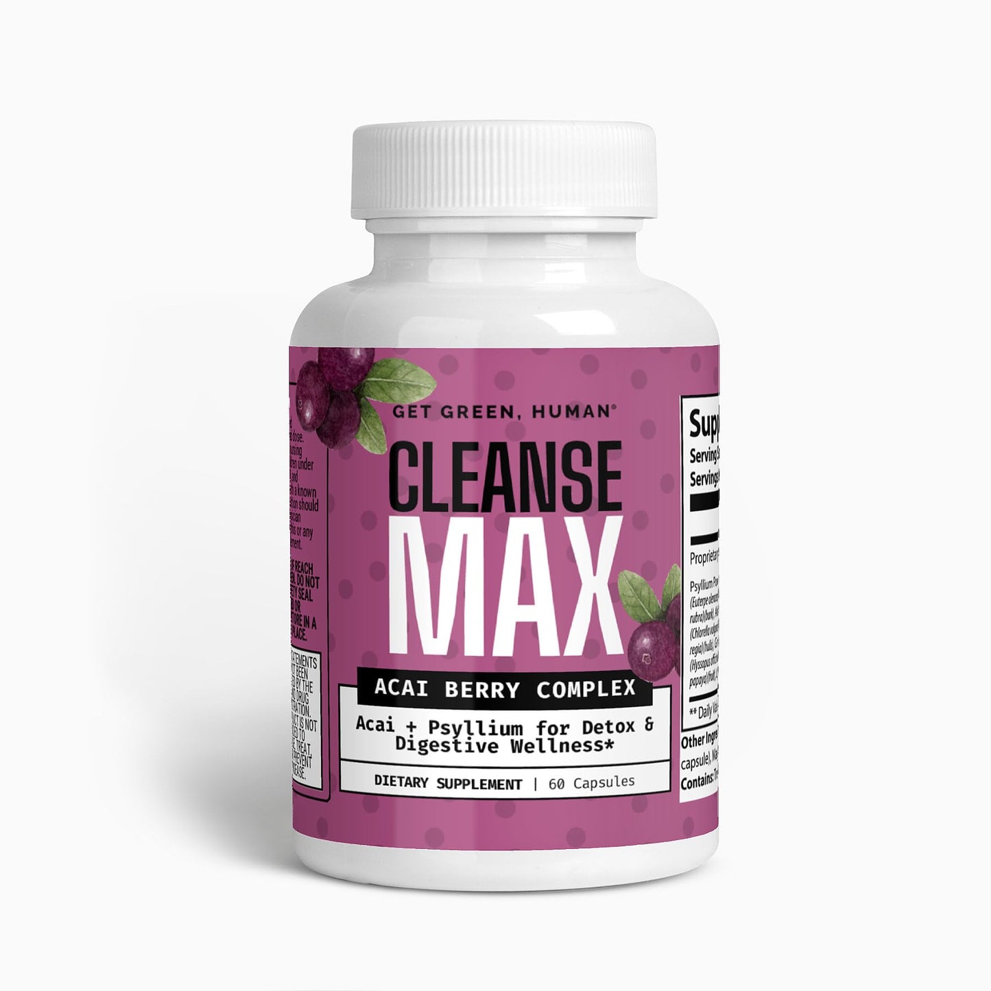 Get Green, Human Acai Berry & Psyllium Fiber for Gentle Detox and Digestive Wellness – Natural Formula with Aloe Ferox, Chlorella & Slippery Elm 60 Capsules