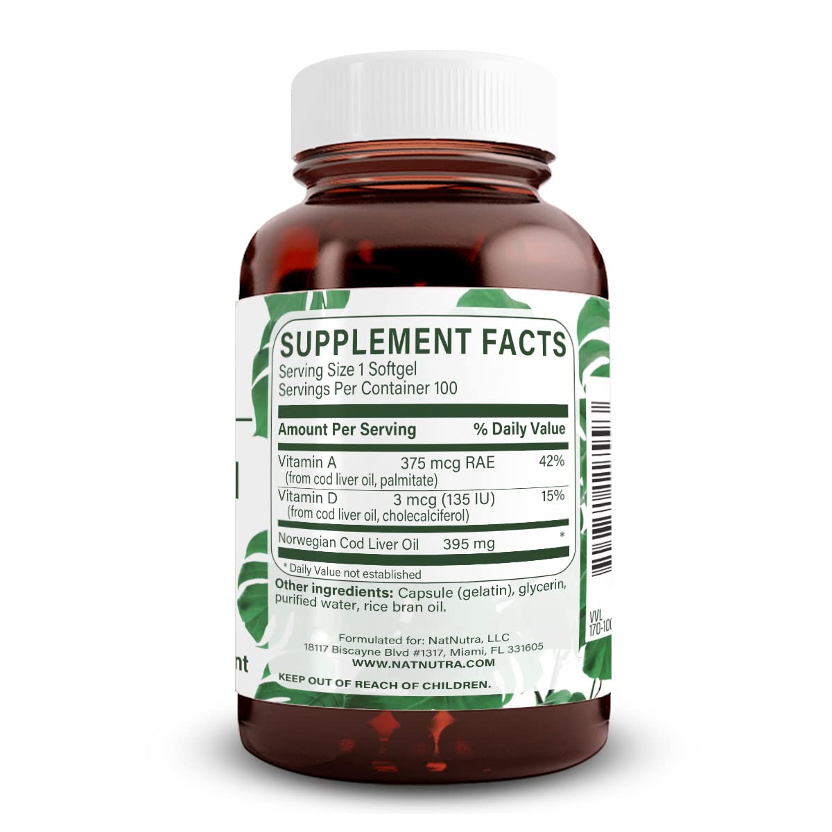 Natural Nutra Norwegian Cod Liver Oil Softgels 100 Count