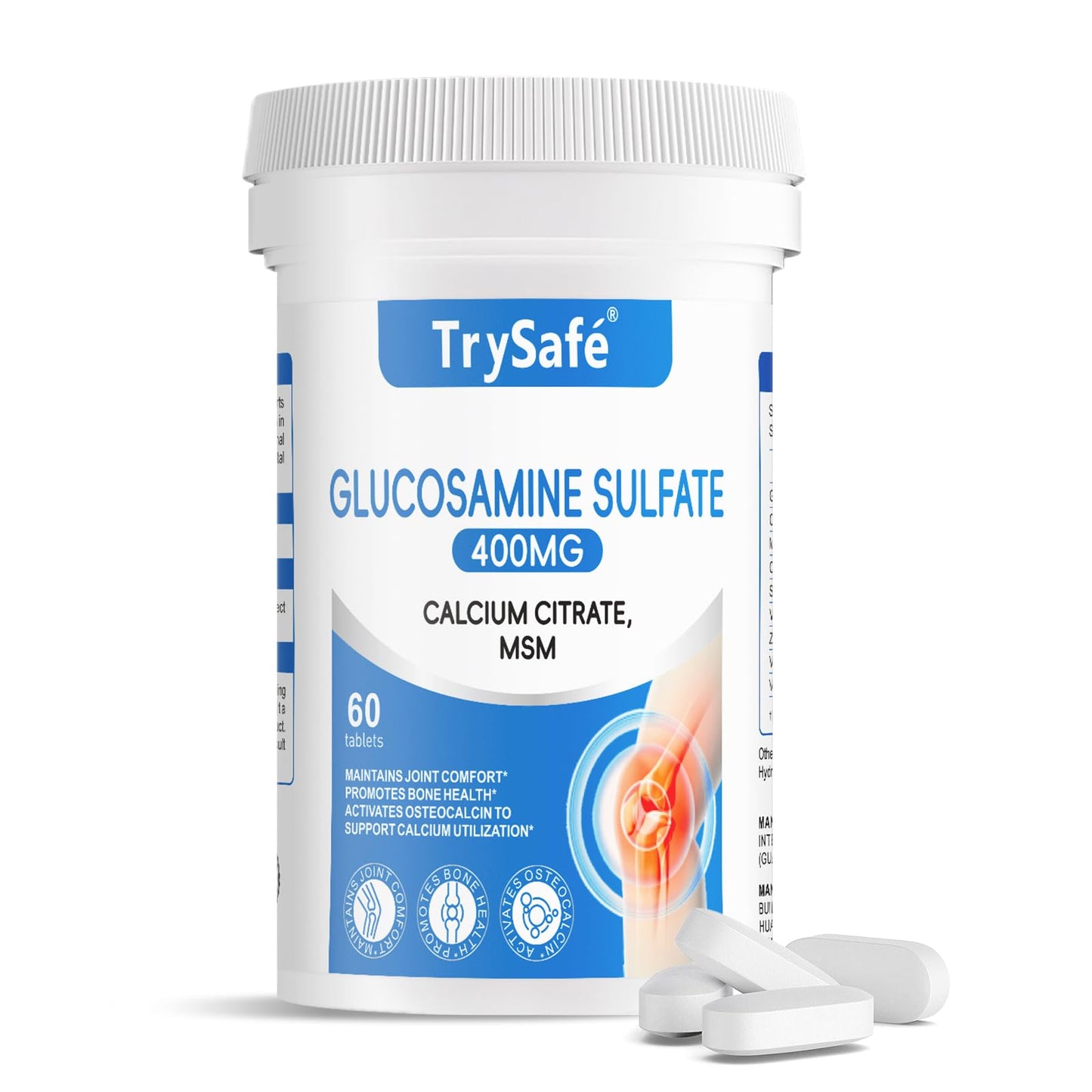 TrySafe 600mg Glucosamine Chondroitin MSM Supplement for Joint & Bone Support 60 Capsules