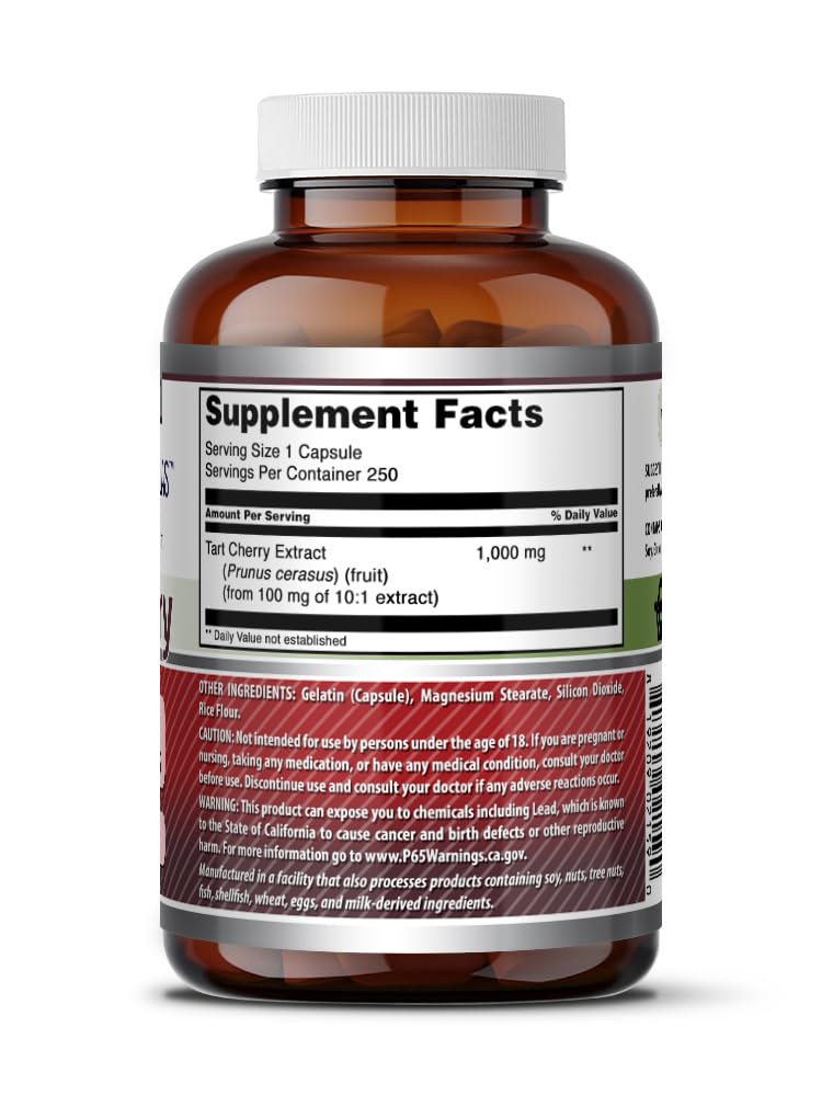 Amazing Nutrition Tart Cherry Extract Supplement 1000 Mg per Serving Capsules 250 Count