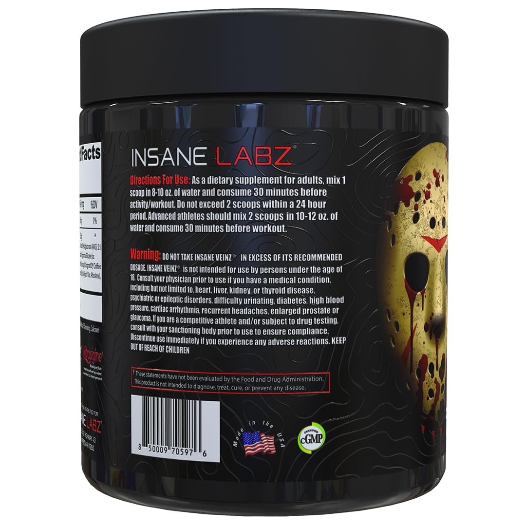 Insane Labz Insane Veinz Xtreme Non Stimulant NO Enhancing Nitric Oxide Booster Powder, 8.3 Ounce (Pack of 1)