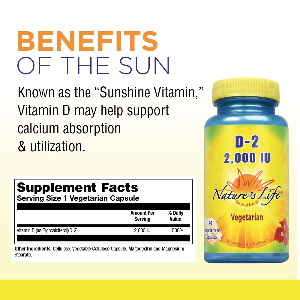 Nature's Life Vitamin D-2 2000IU Vegetarian Capsules, 90 Vegetarian Capsules