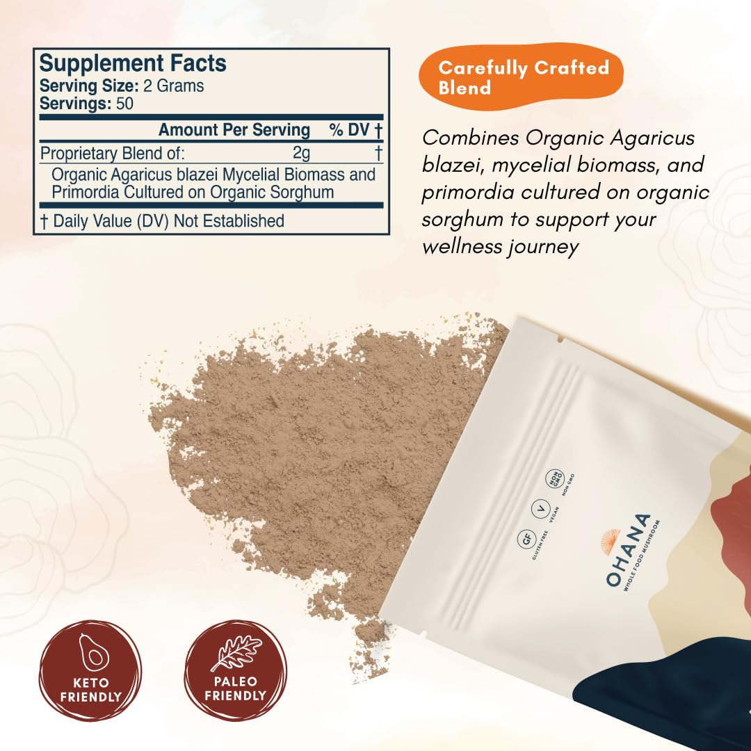 Ohana Mushrooms Agaricus Blazei Organic Mushrooms Powder Blend, 16 oz