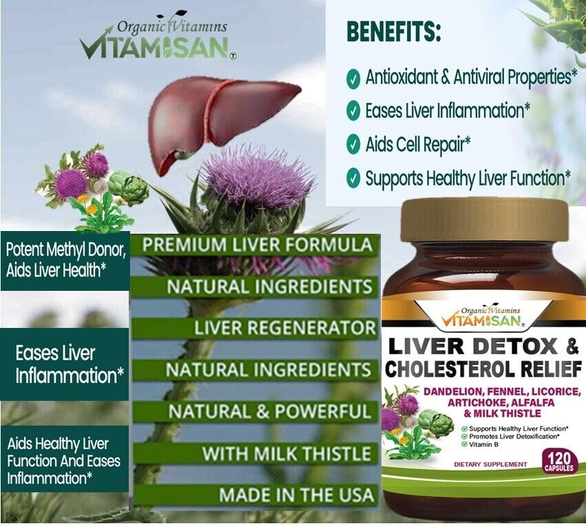 VIUS NATURAL Milk Thistle for Liver Detox and Regeneration - Supplement - 120 Capsules