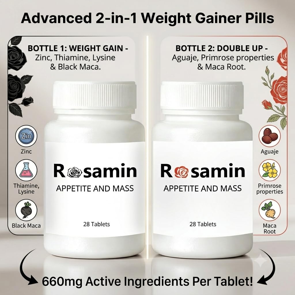 Rosamin Weight Gaining Pills: Dual Appetite Booster & Mass Enhancer, 56 Capsules