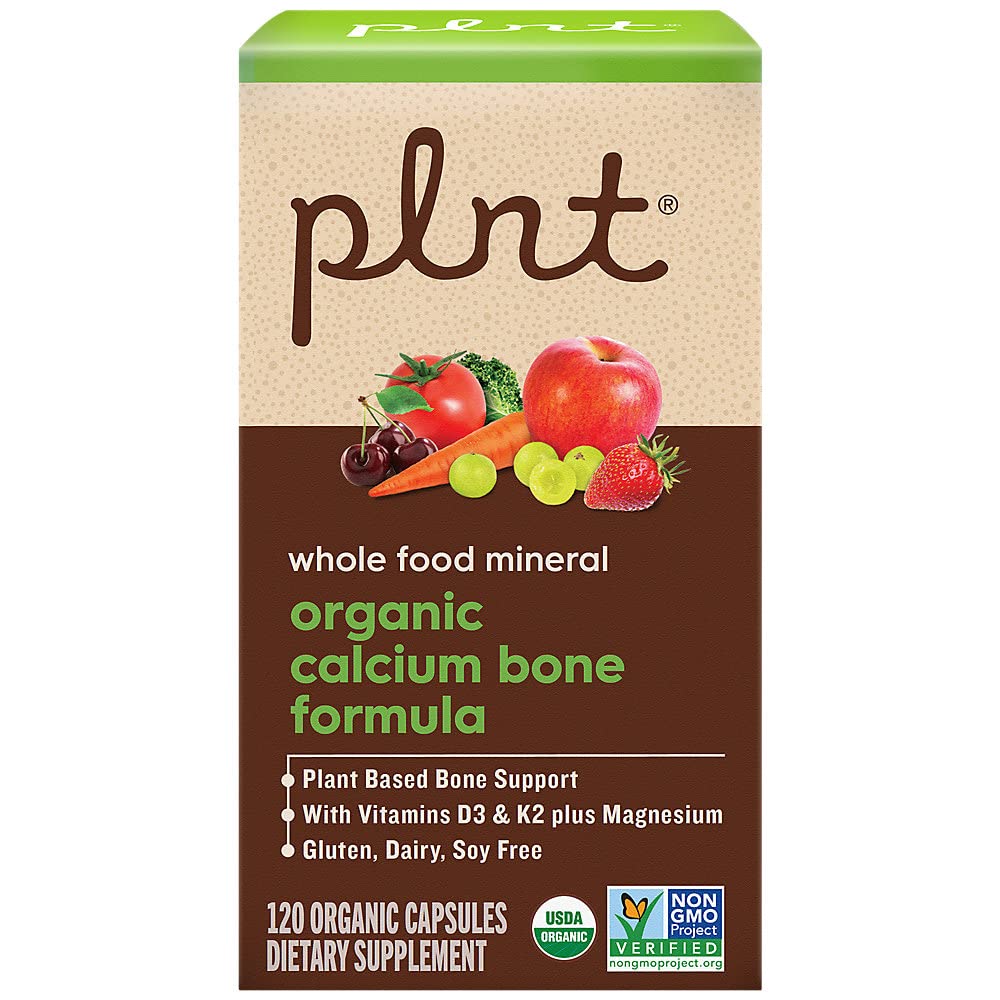 plnt Organic Whole Food Calcium - Plant-Based Bone Support with Vitamins D3, K2, and Magnesium 120 Capsules