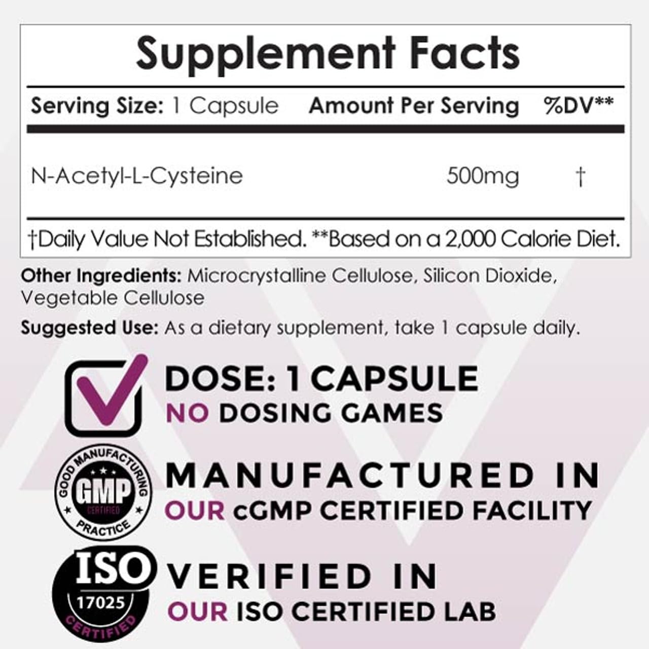 Nootropics Depot N-Acetyl L-Cysteine Capsules 500mg, 60 Count