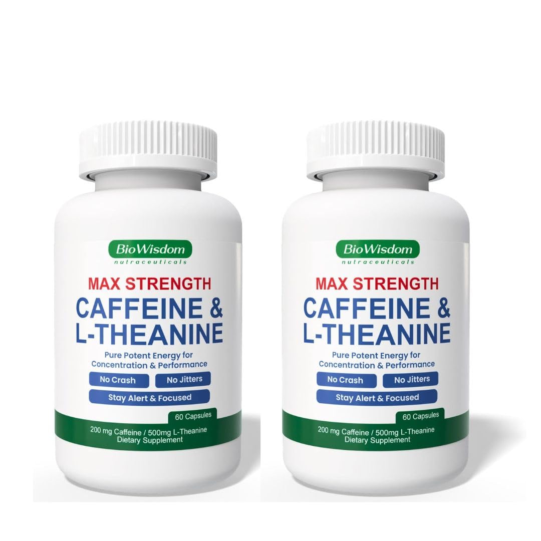 BioWisdom Nutraceuticals Max Strength Caffeine L-Theanine Capsules 240 Count
