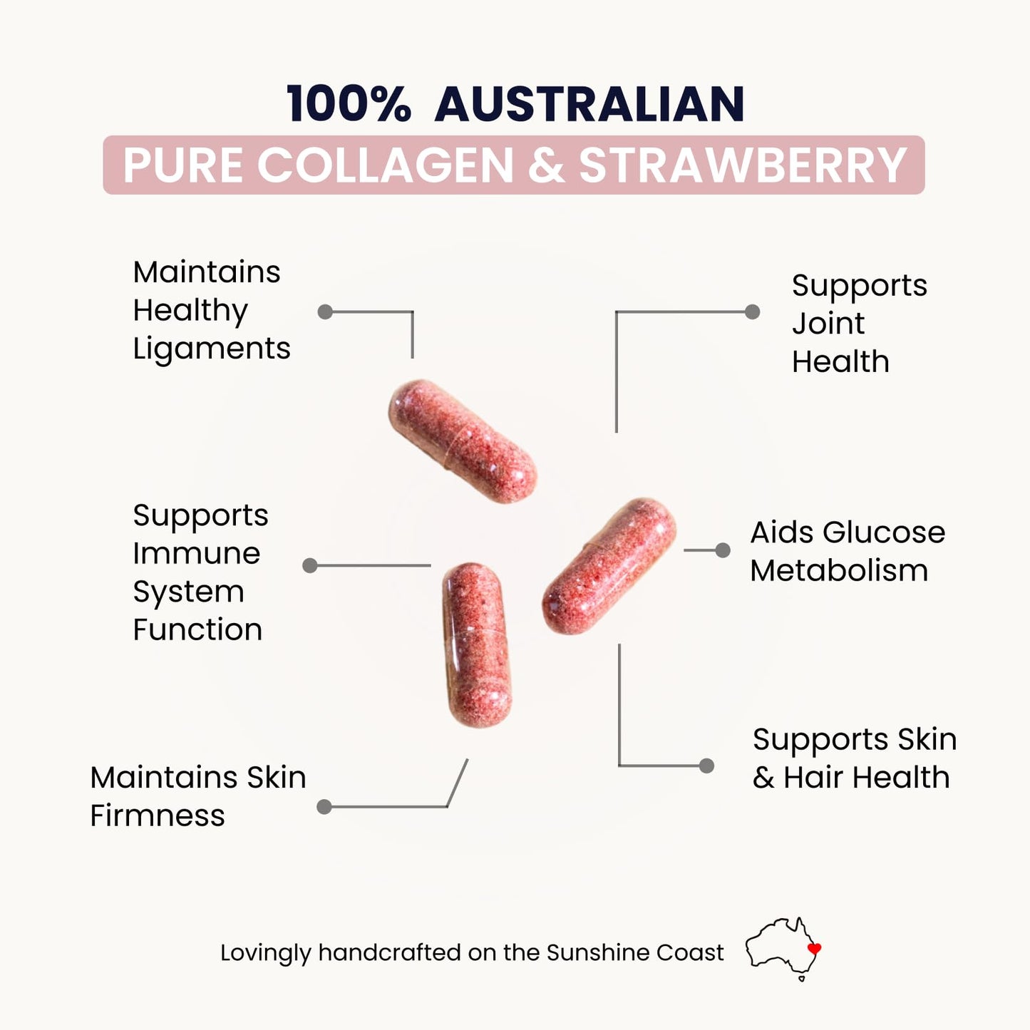 Organic Collagen Australia Beauty Brilliance Pure Collagen & Strawberry Capsules, 120