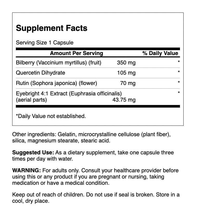 Swanson Bilberry Eyebright Vision Complex 100 Capsules