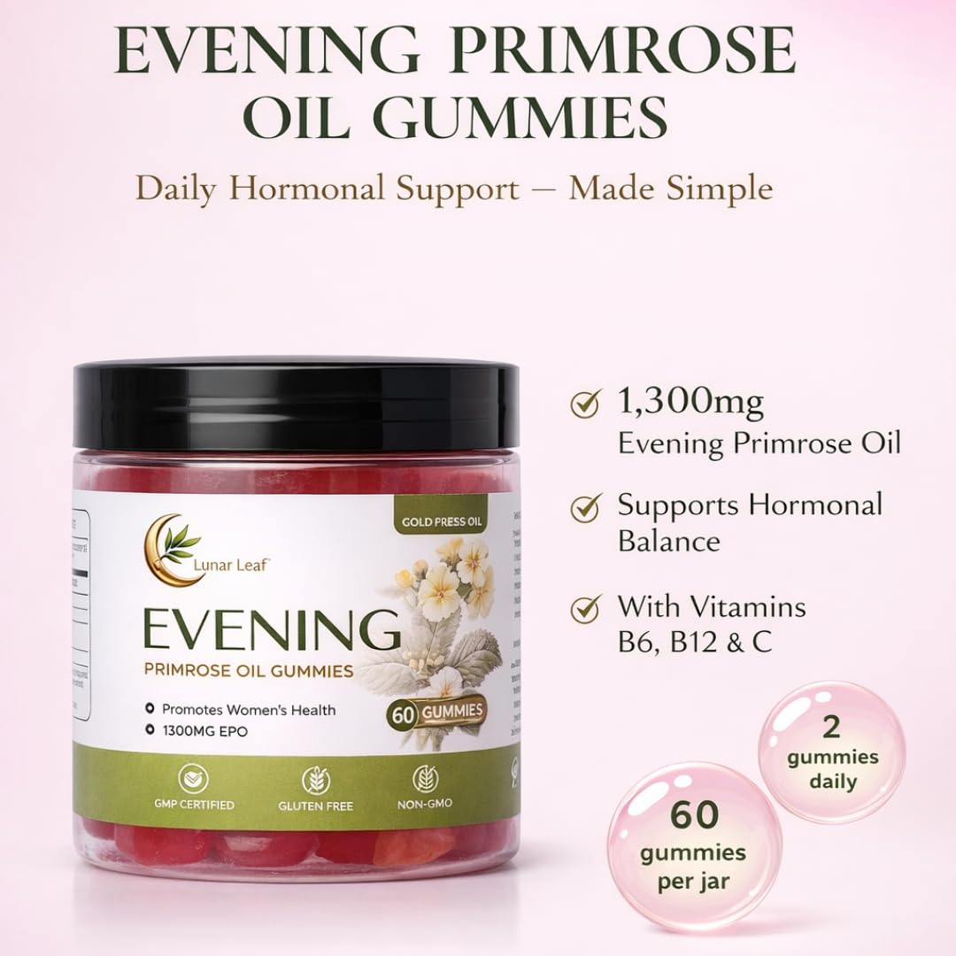 Lunar Leaf Evening Primrose Oil Gummies 1300mg for Women, 60 Gummies