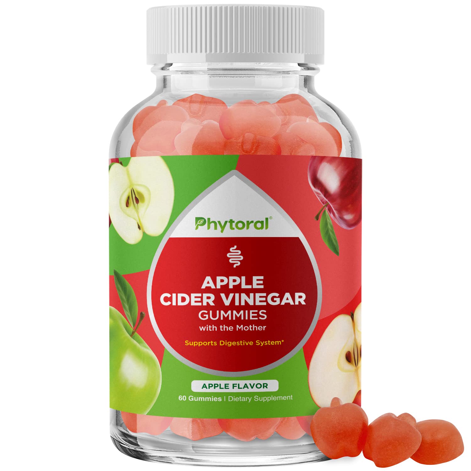Phytoral Apple Cider Vinegar Gummies with the Mother - ACV Gummies for Adults, Immune Support, Digestion & Gut Health, Energy Support, 60 Count