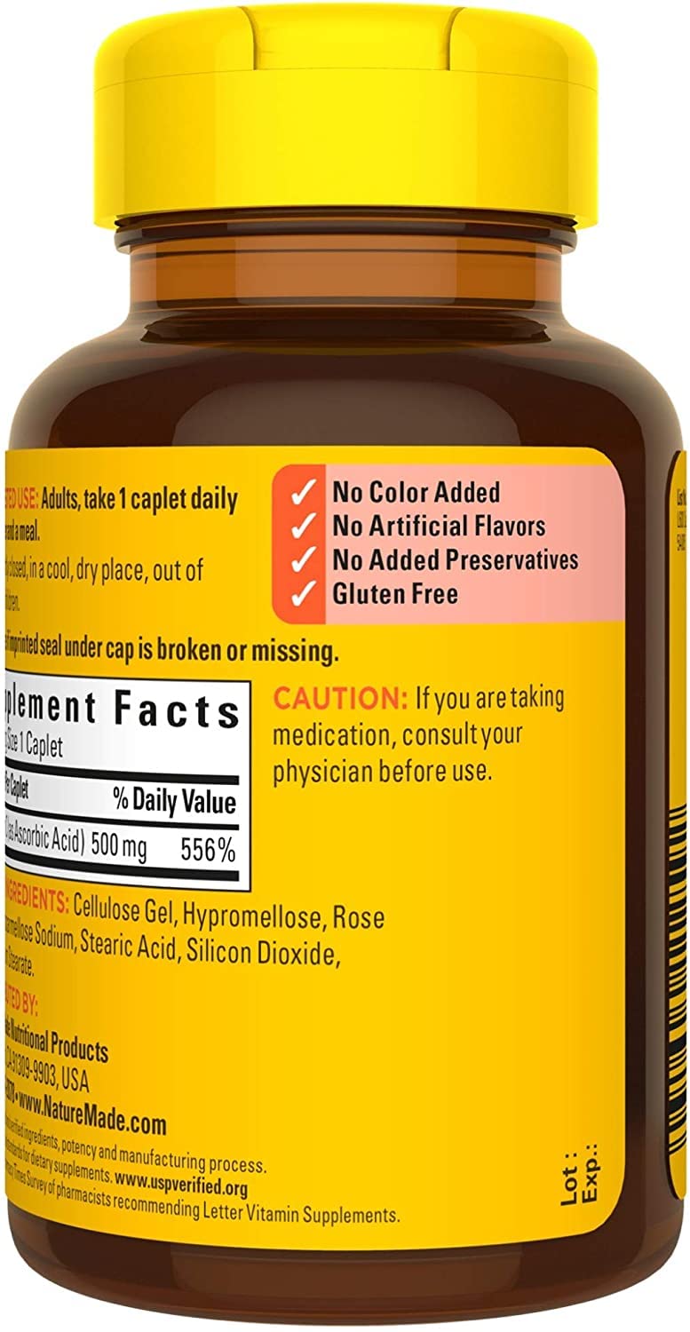 Nature Made Vitamin C 500 mg Caplets with Rose Hips, 390 Caplets