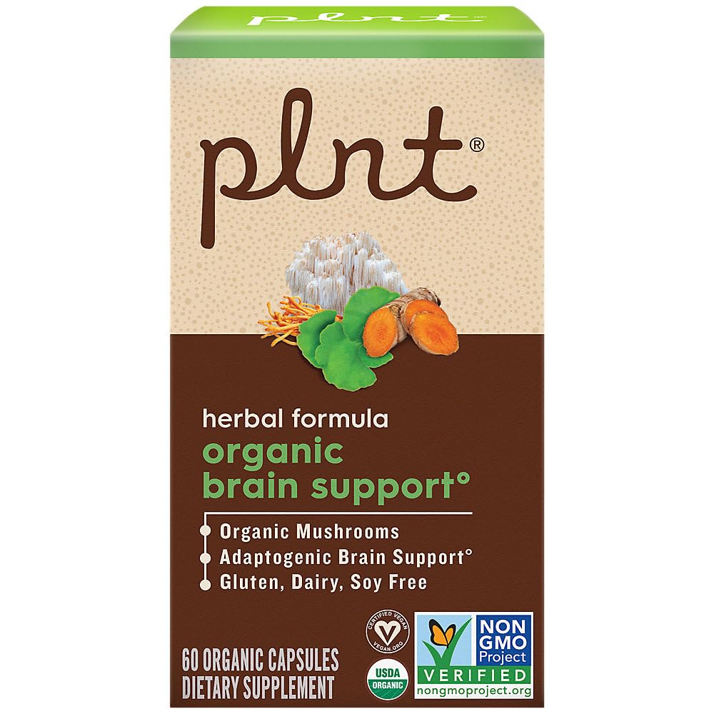 plnt Organic Brain Health Support - Herbal Formula with Organic Mushrooms Capsules 1 Count