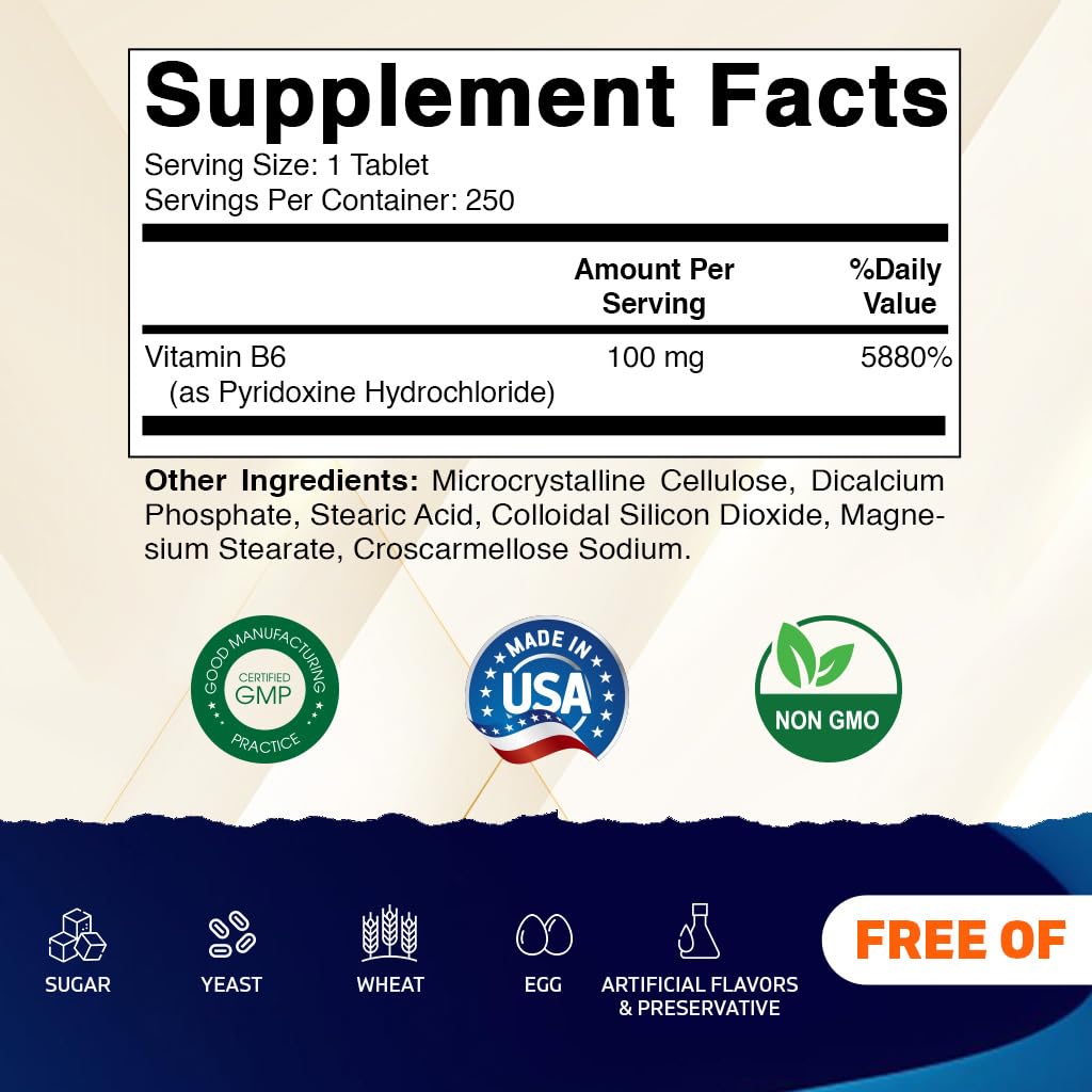 Vitamatic Vitamin B6 100 mg Tablets, 250 Count