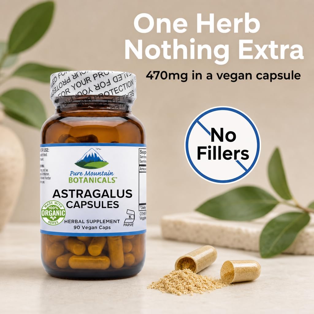 Pure Mountain Botanicals Astragalus Root Capsules 470mg 90 Count