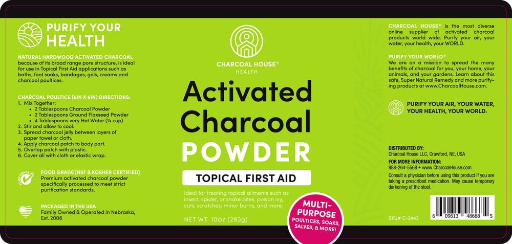Charcoal House Hardwood Activated Charcoal Powder, 10 oz