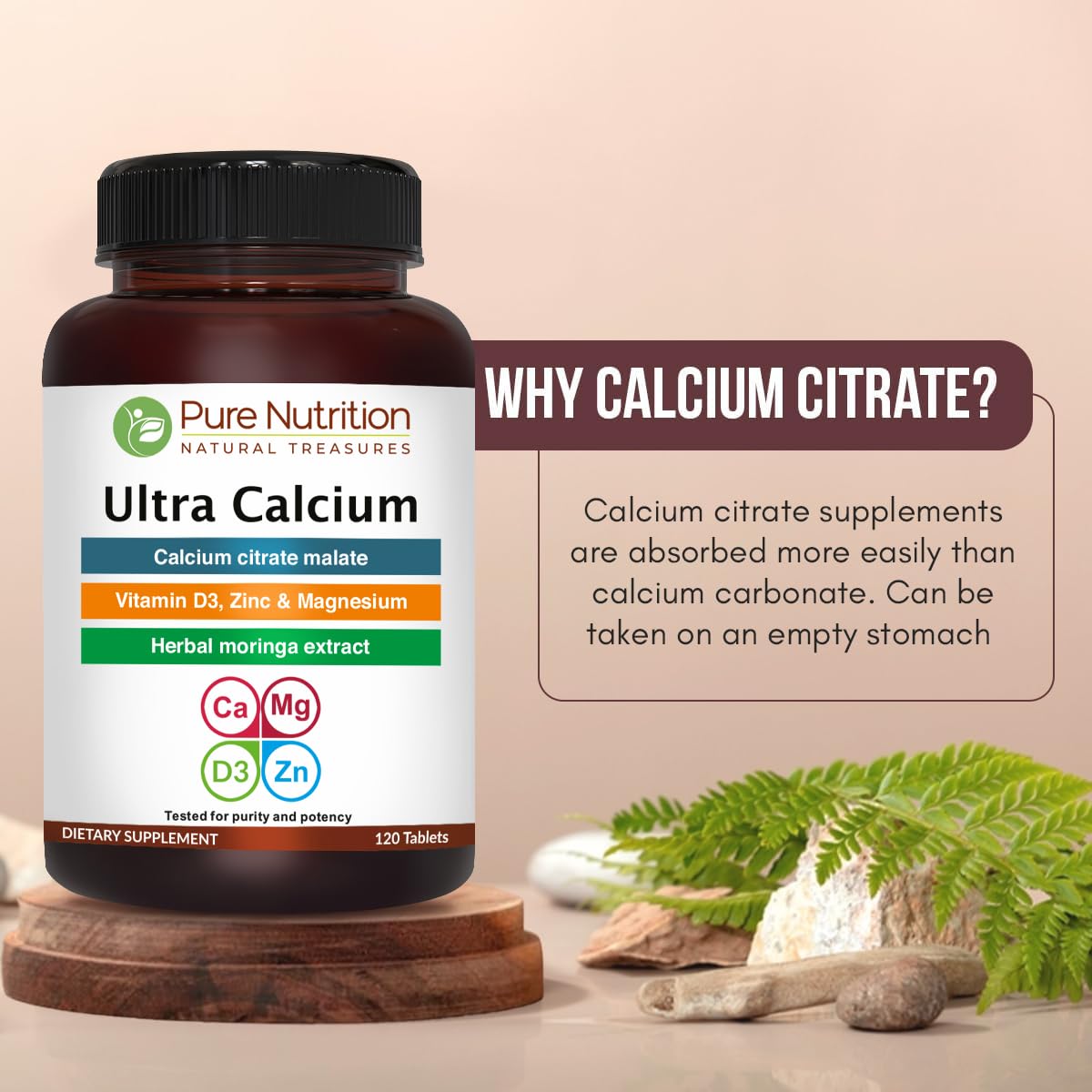 Pure Nutrition Natural Treasures Ultra Calcium 1000mg with Vitamin D3 and K Tablets - 240 Tablets