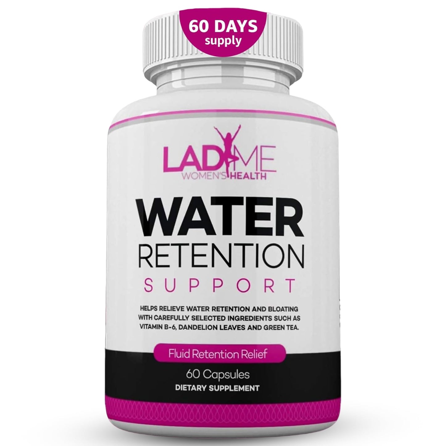 LADYME WOMEN'S HEALTH Water Retention Pills for Women Bloating Relief with Vitamin B6, Dandelion & Green Tea Natural Diuretic for Water Draining, Bloating & Swelling Detox Capsules 60 Count
