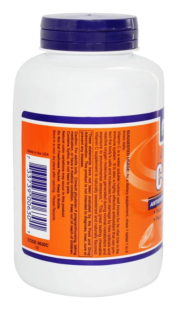 NOW Foods Vitamin C-500 Orange Chewable Tablets 100 Tablets
