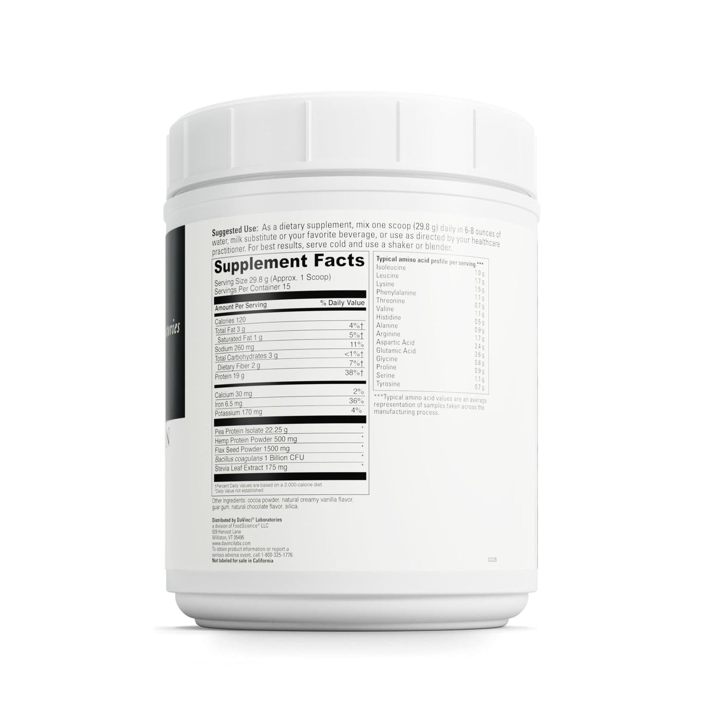 DAVINCI Vegan Protein Powder with Pea Protein & Flax Seed, 15.77 oz