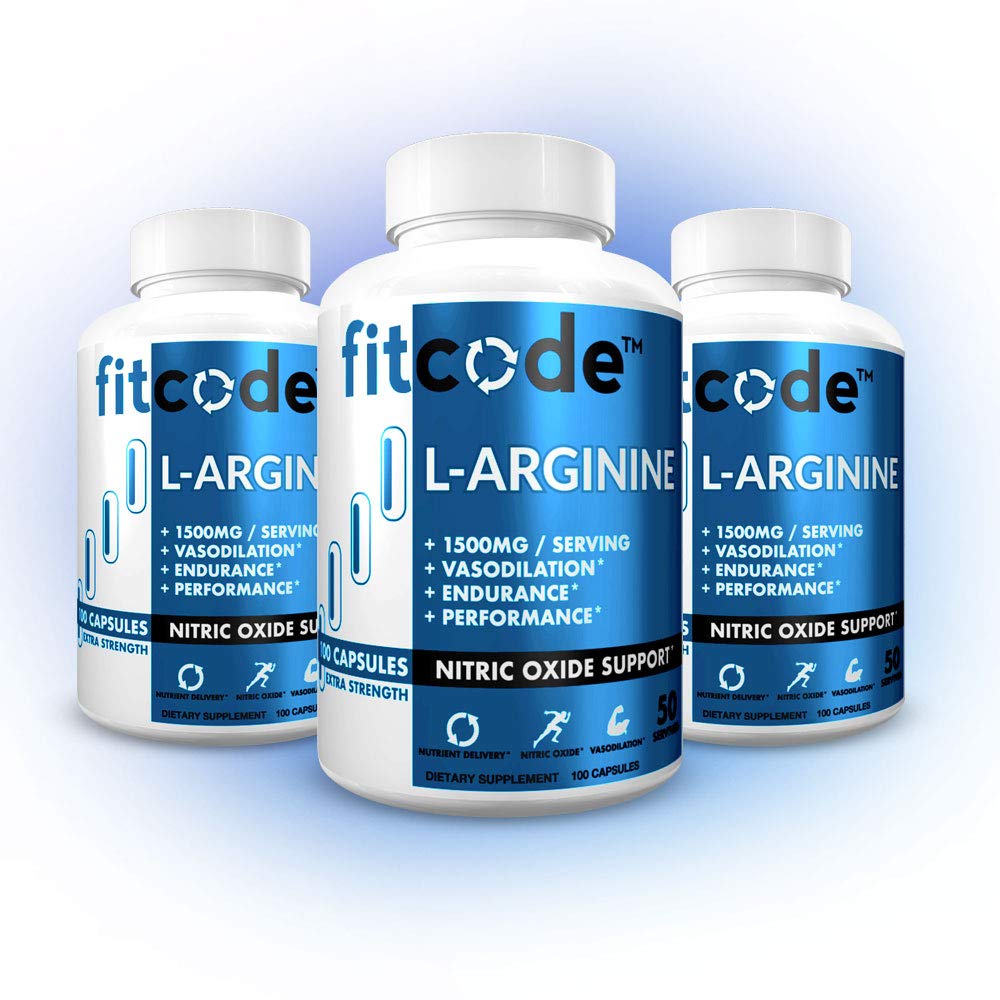fitcode L-Arginine HCl 1500mg Capsules, 100 Count