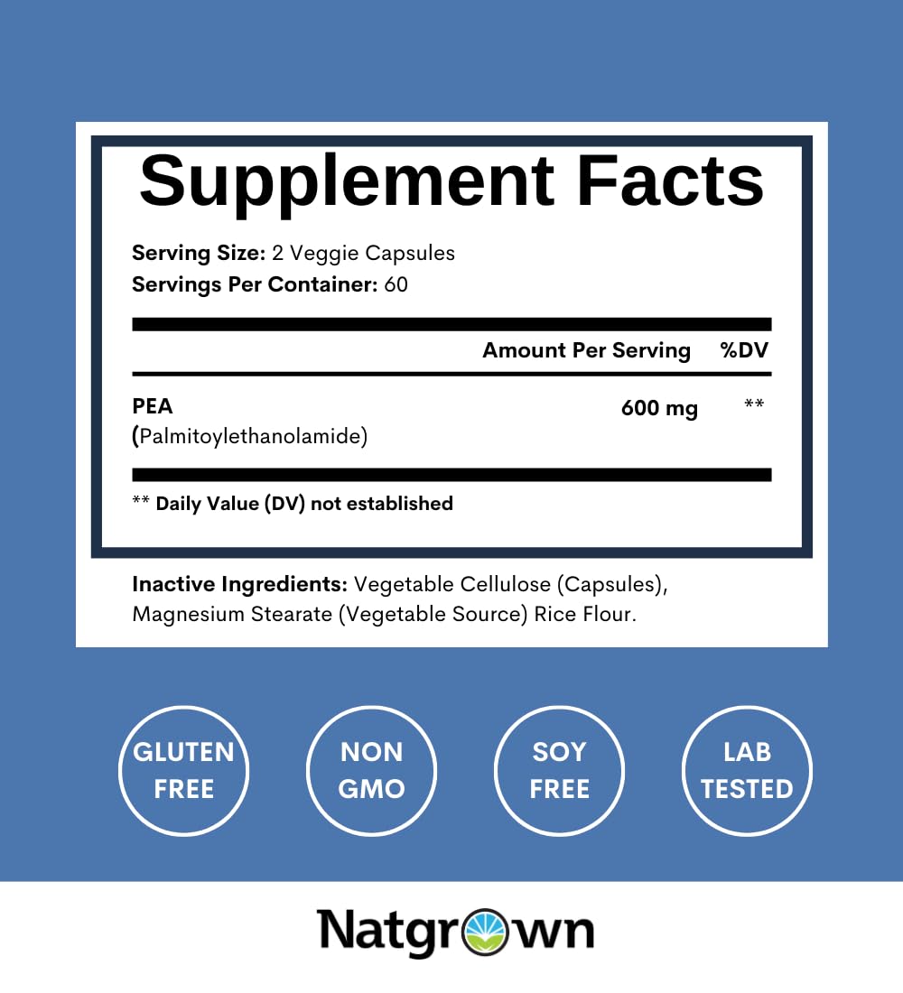 Natgrown Palmitoylethanolamide Pea Supplement 600 mg Capsule 120 Count