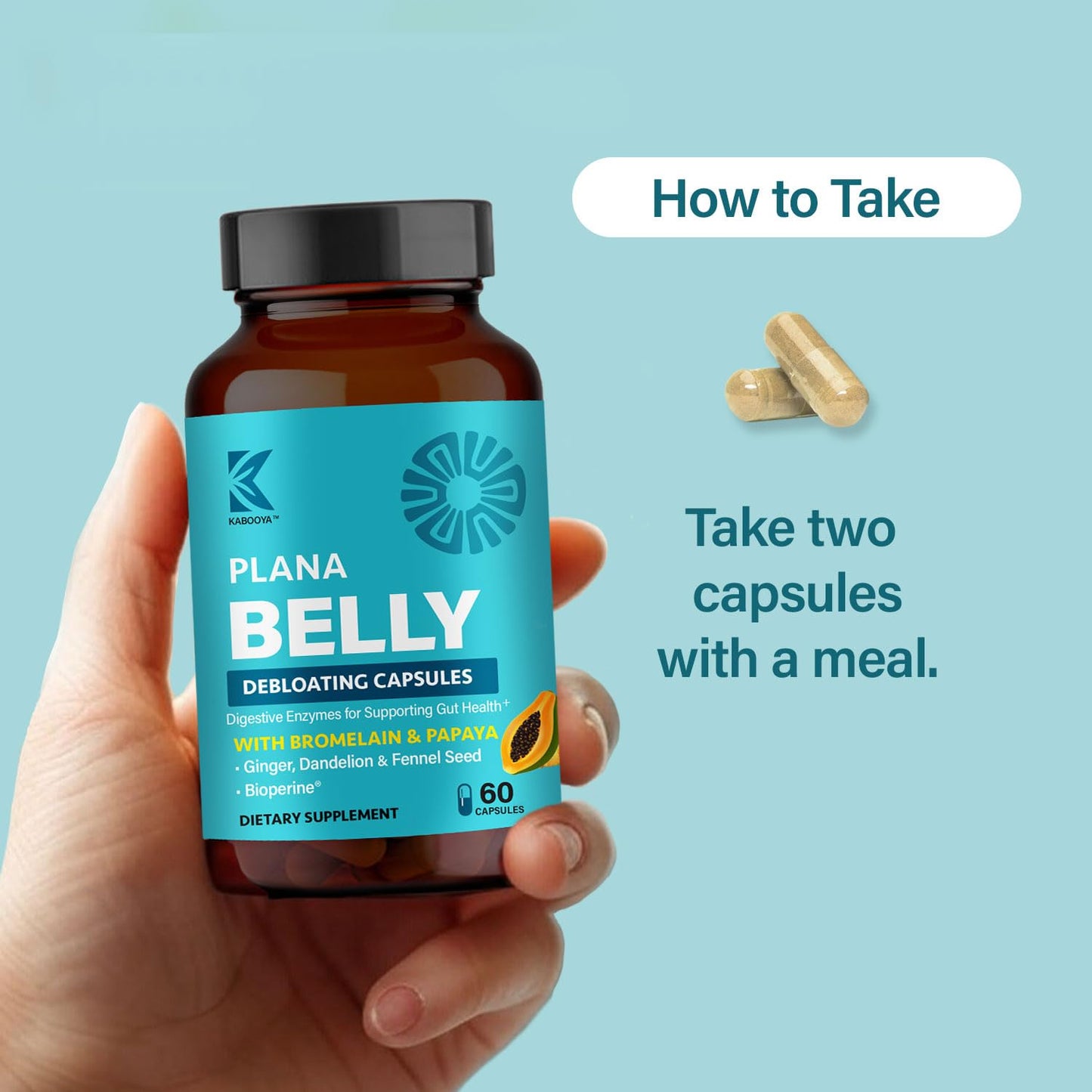 Kabooya Plana Belly Debloating Supplement Capsules, 90 Count