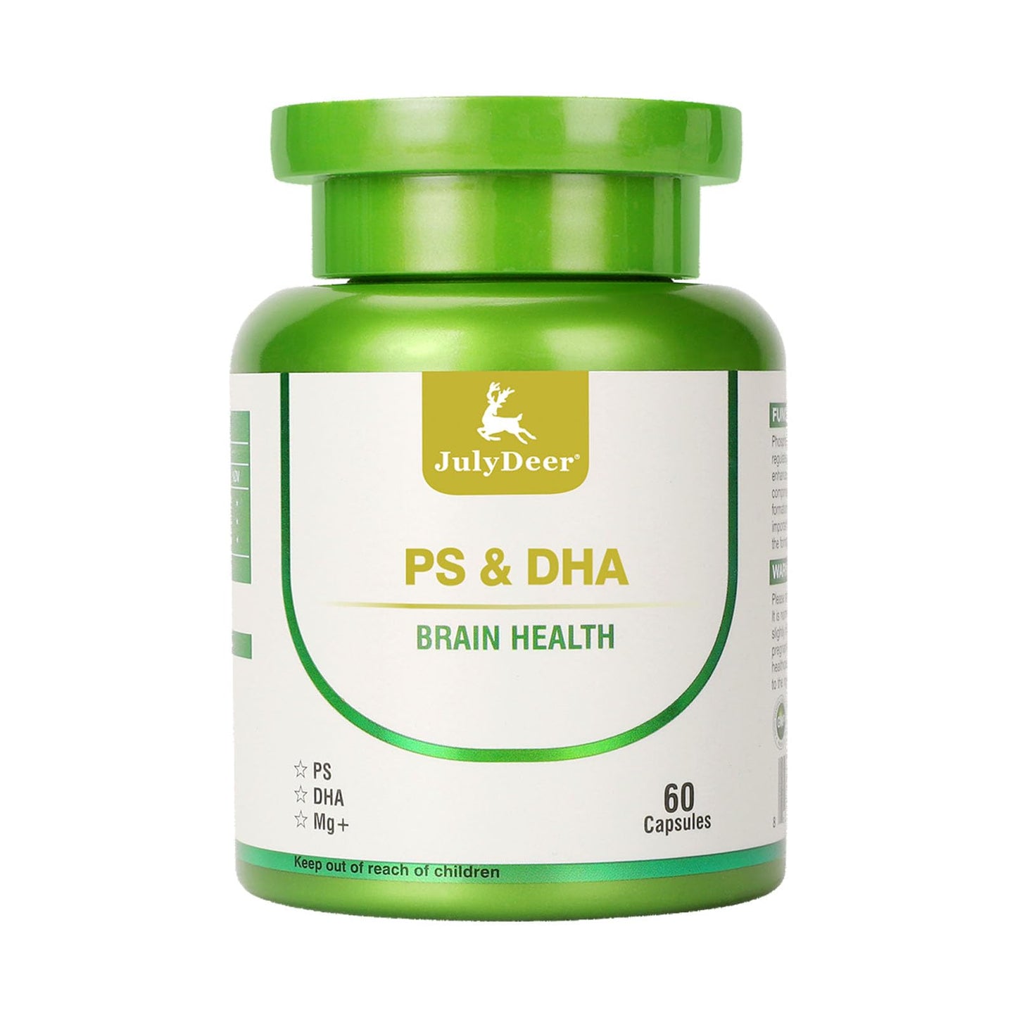 JulyDeer Magnesium-100mg, DHA-100mg, Phosphatidylserine-40mg Magnesium Complex Supplements for Brain Health and Cognitive Support, 60 Capsules