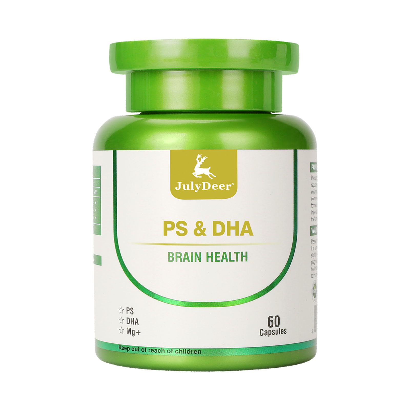 JulyDeer Magnesium-100mg, DHA-100mg, Phosphatidylserine-40mg Magnesium Complex Supplements for Brain Health and Cognitive Support, 60 Capsules