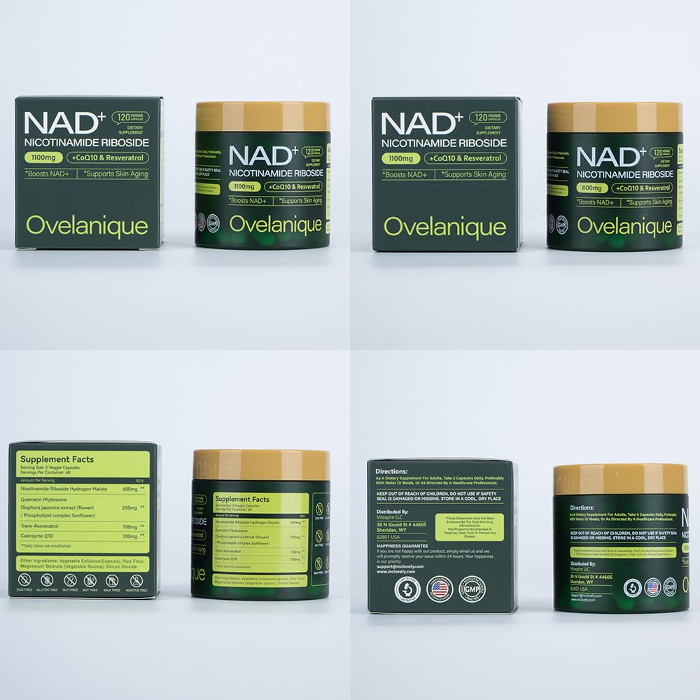 Ovelanique NAD Supplement with Nicotinamide Riboside & Resveratrol NAD+ Complex with Quercetin Phytosome & CoQ10 Liposomal Delivery, 120 Capsules