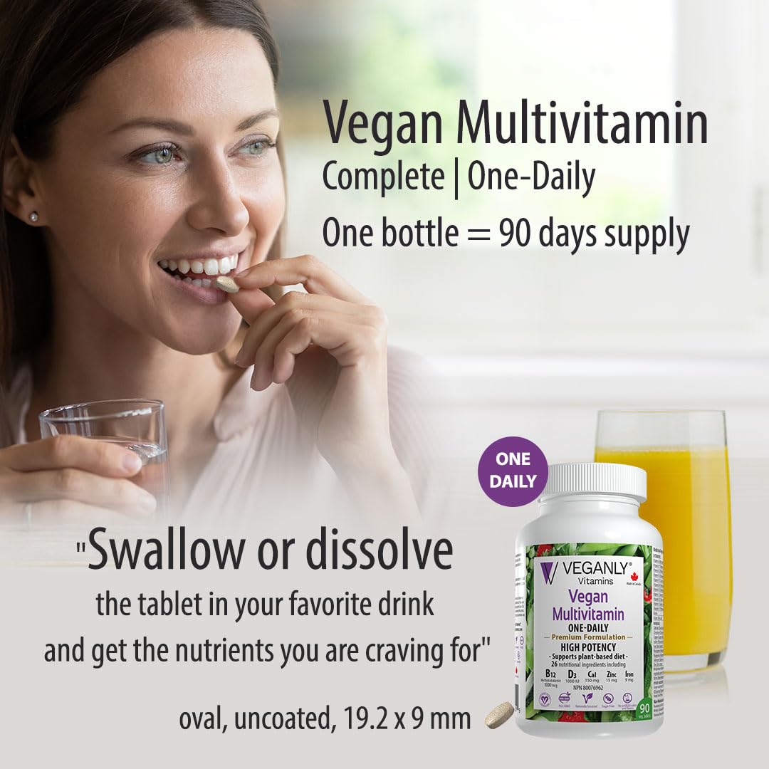 VEGANLY Vitamins Vegan Multivitamin One-Daily Nutrition Support for Vegans & Vegetarians, 90 Tablets