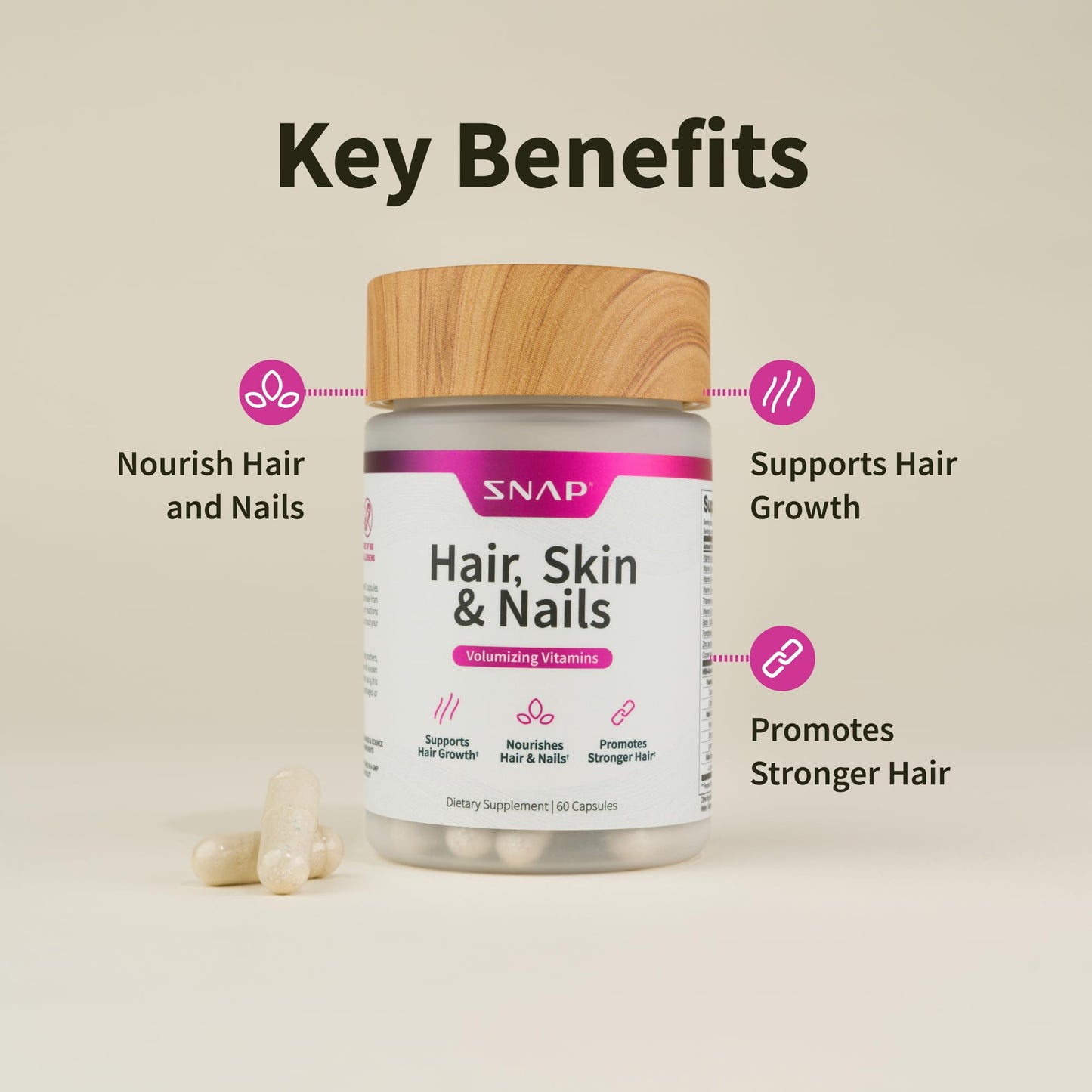 Snap Supplements Hair, Skin and Nails Vitamins Capsules, 60 Capsules